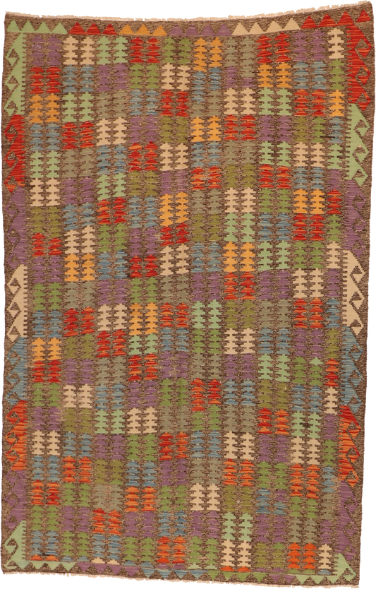 W 5.5 L 8 Kilim 100% Wool Hand-Woven All-Over Design - 63756