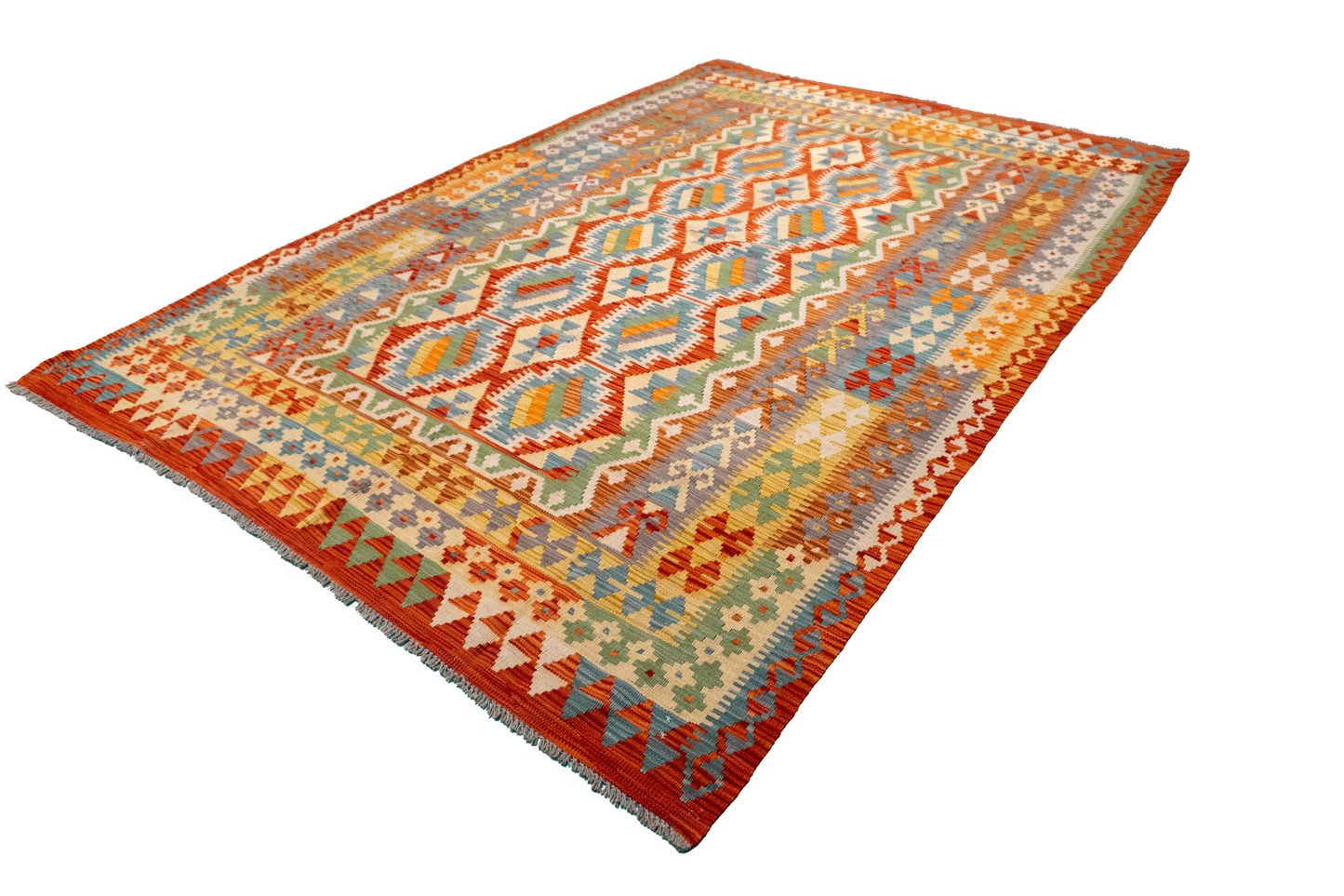 W 5.9 L 8.6 Kilim 100% Wool Hand-Woven All-Over Design - 63757