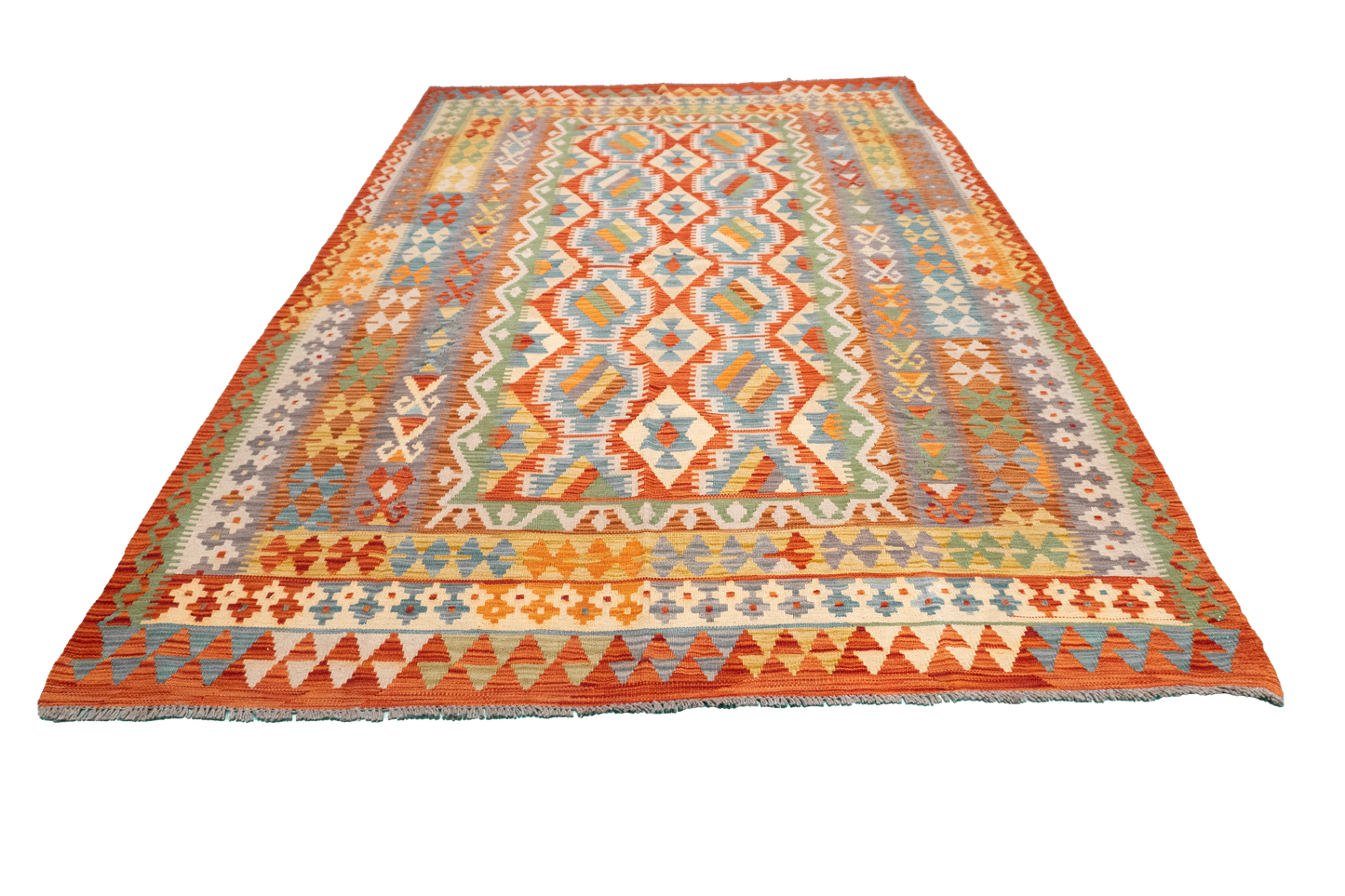 W 5.9 L 8.6 Kilim 100% Wool Hand-Woven All-Over Design - 63757