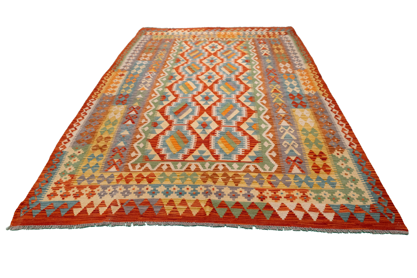 W 5.9 L 8.6 Kilim 100% Wool Hand-Woven All-Over Design - 63757