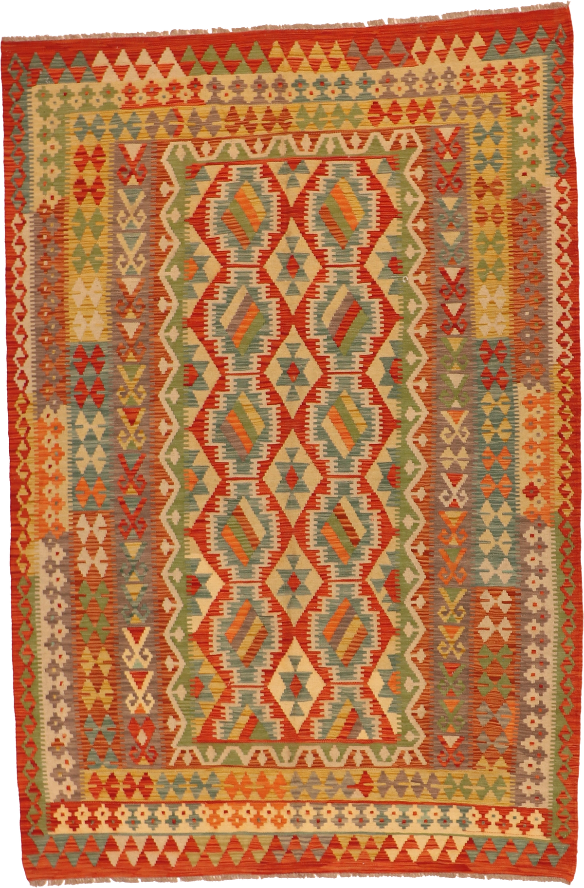 W 5.9 L 8.6 Kilim 100% Wool Hand-Woven All-Over Design - 63757
