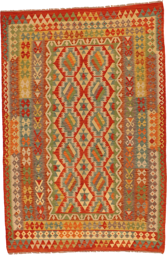 W 5.9 L 8.6 Kilim 100% Wool Hand-Woven All-Over Design - 63757