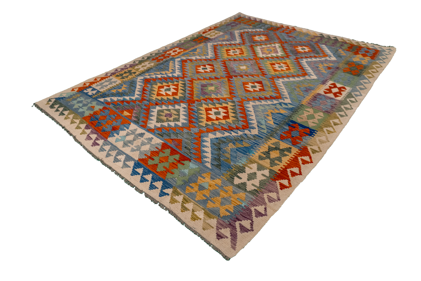 W 5.9 - L 8.1 - Kilim Fine/Wool All Over Rectangle - Finest Hand-Made Quality Wool - 63758