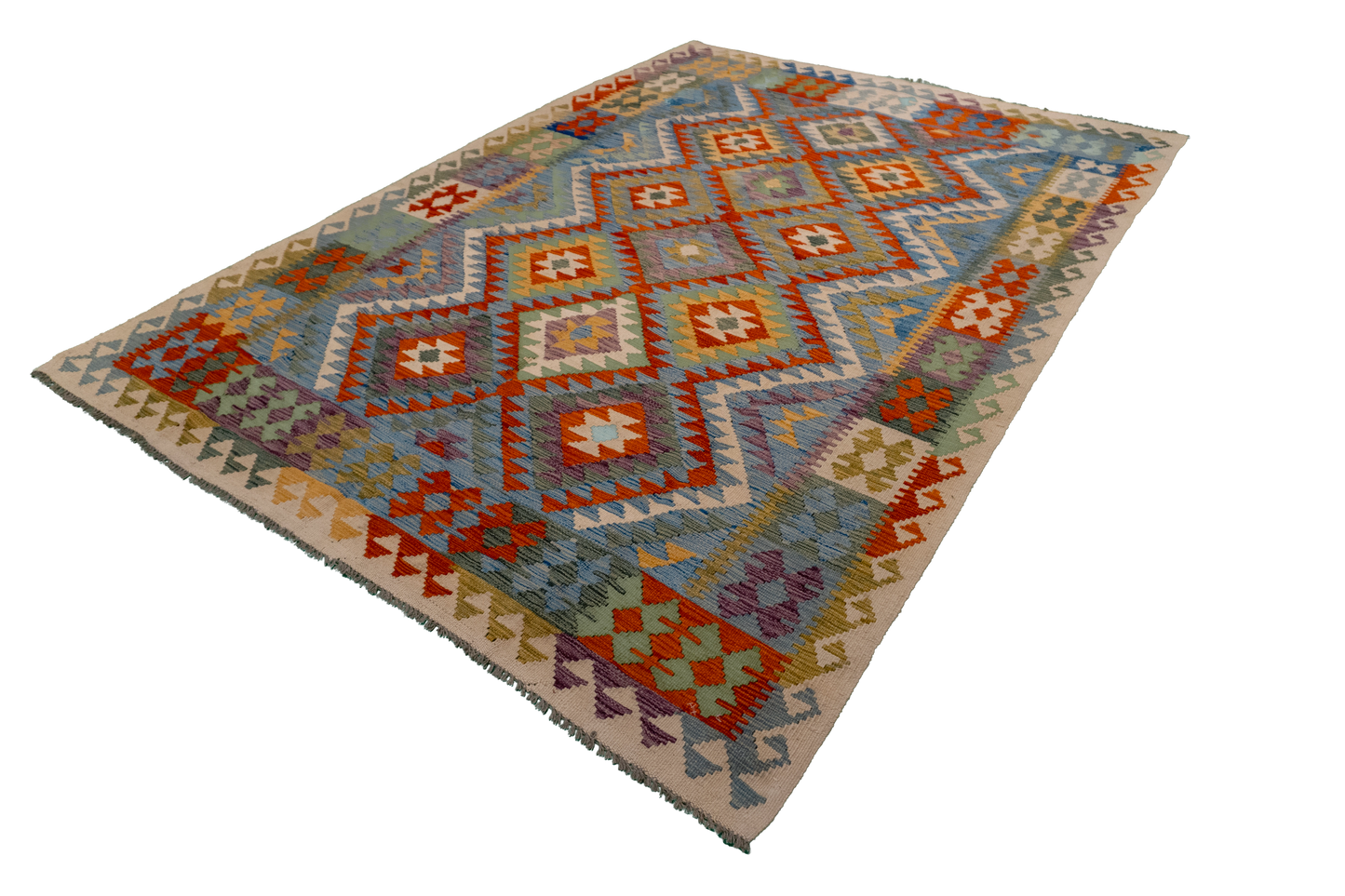 W 5.9 - L 8.1 - Kilim Fine/Wool All Over Rectangle - Finest Hand-Made Quality Wool - 63758