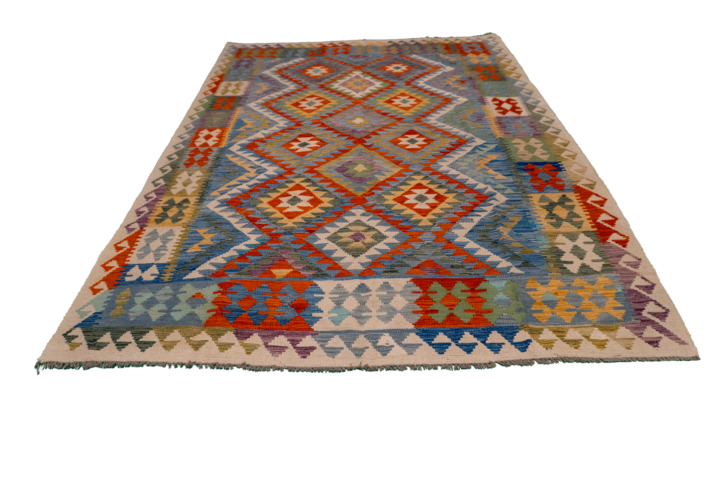 W 5.9 - L 8.1 - Kilim Fine/Wool All Over Rectangle - Finest Hand-Made Quality Wool - 63758