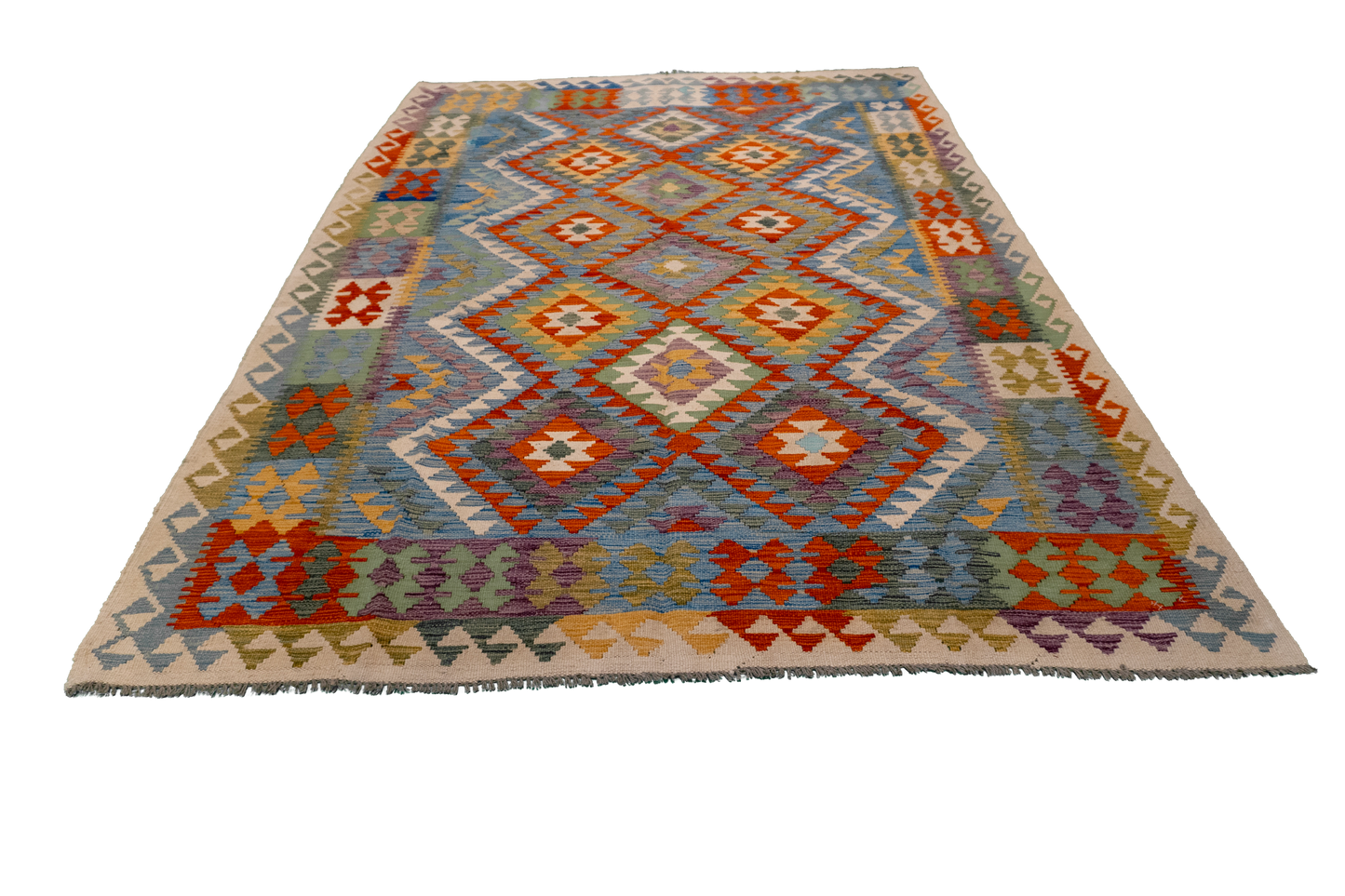 W 5.9 - L 8.1 - Kilim Fine/Wool All Over Rectangle - Finest Hand-Made Quality Wool - 63758