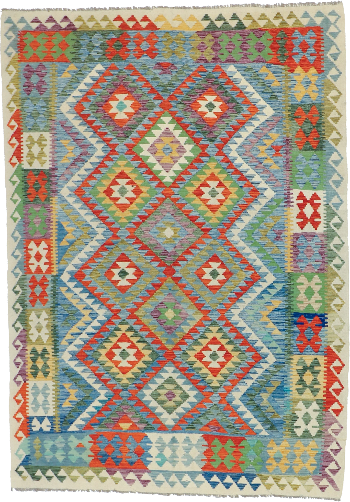 W 5.9 L 8.1 Kilim 100% Wool Hand-Woven All-Over Design -  63758
