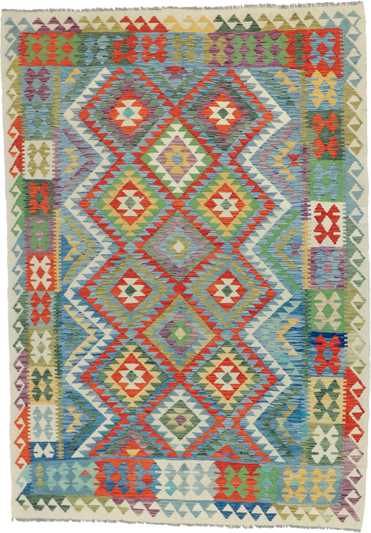 W 5.9 L 8.1 Kilim 100% Wool Hand-Woven All-Over Design -  63758
