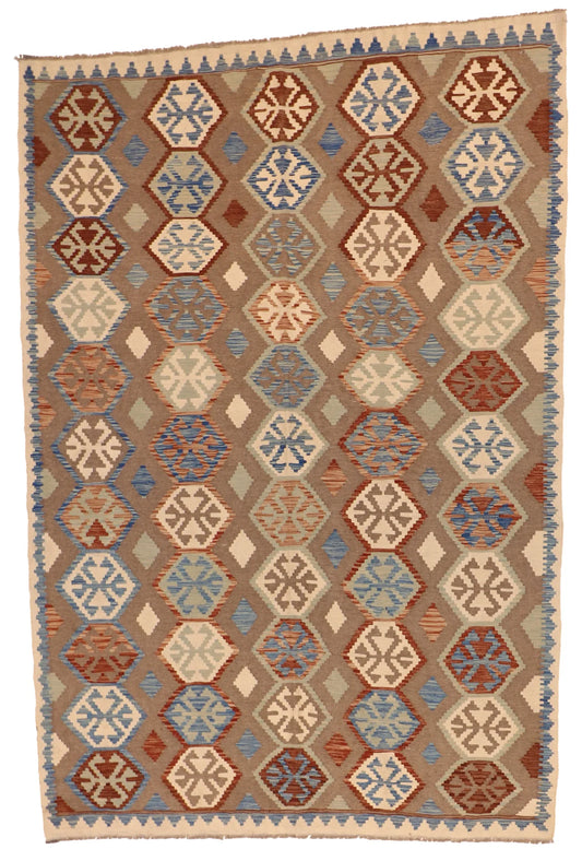 6.7 x 9.8 - Kilim Fine/Wool All Over Rectangle - Finest Hand-Knotted Quality Wool — 63759