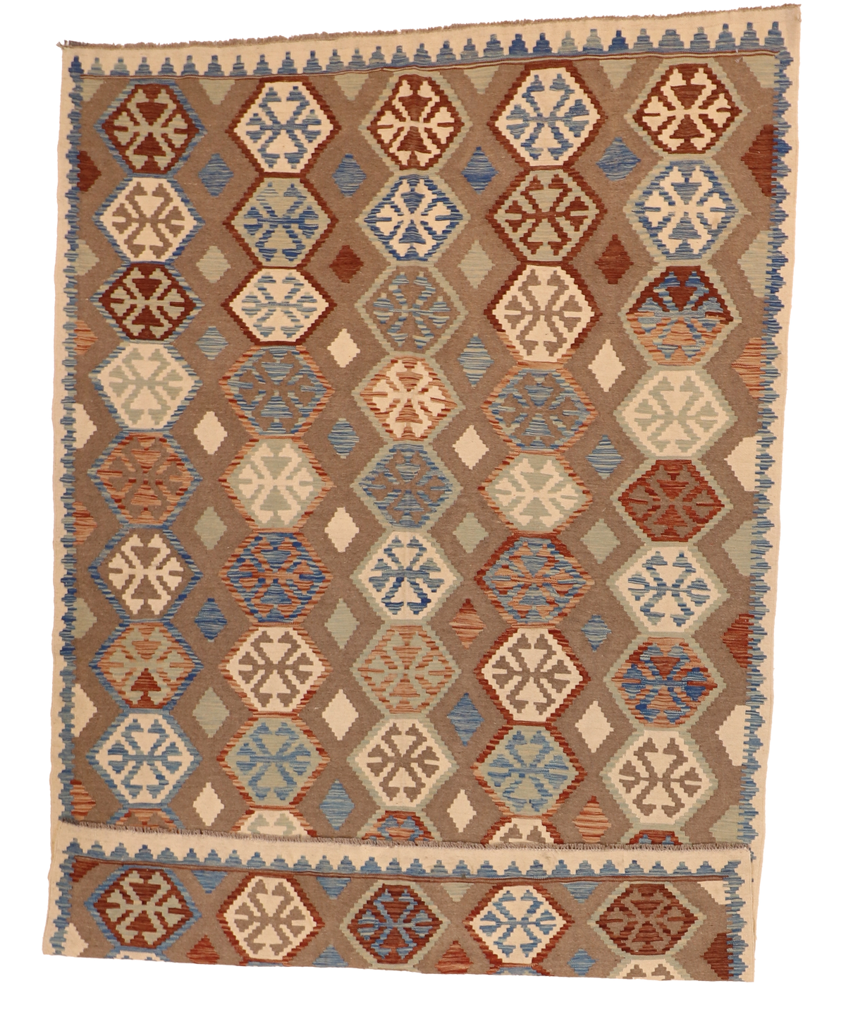 W 6.7 L 9.8 Kilim 100% Wool Hand-Woven All-Over Design - 63759