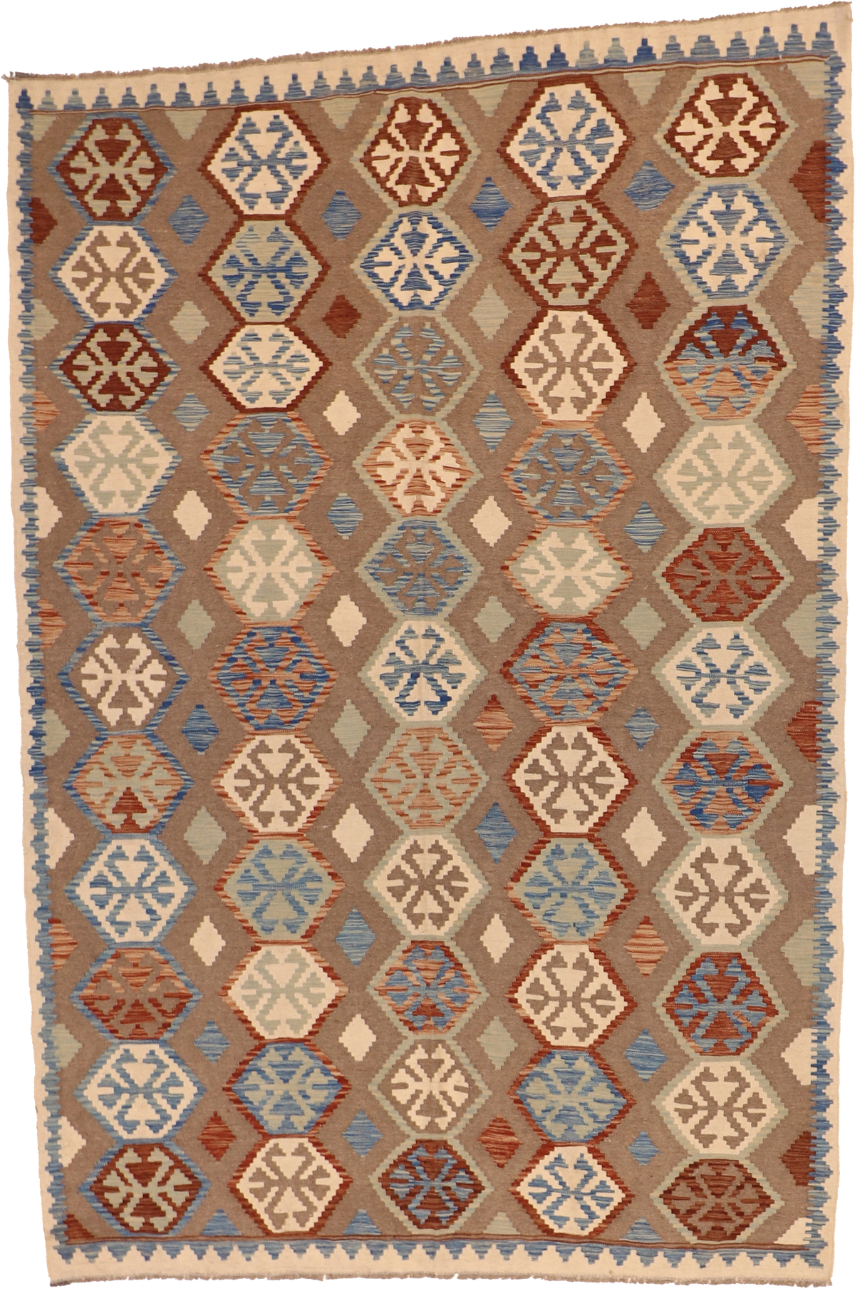 W 6.7 L 9.8 Kilim 100% Wool Hand-Woven All-Over Design - 63759