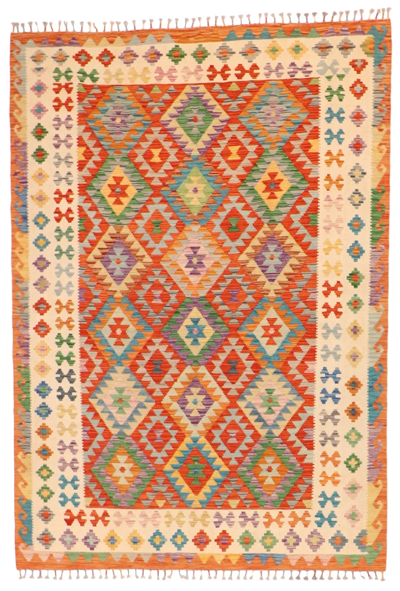 5.8 x 8 - Kilim Fine/Wool All Over Rectangle - Finest Hand-Made Quality Wool - 63764