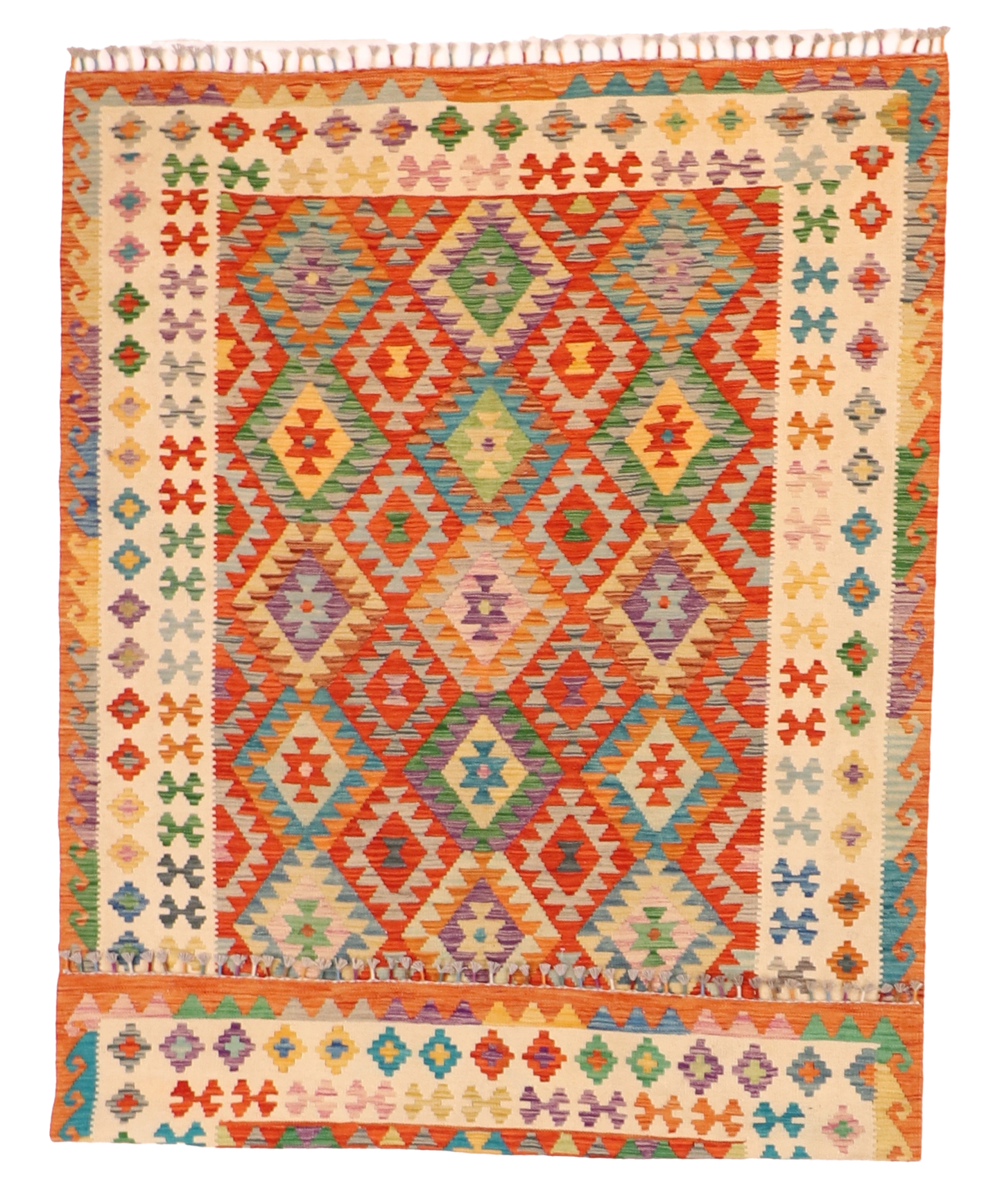 W 5.8 - L 8 - Kilim Fine/Wool All Over Rectangle - Finest Hand-Made Quality Wool - 63764