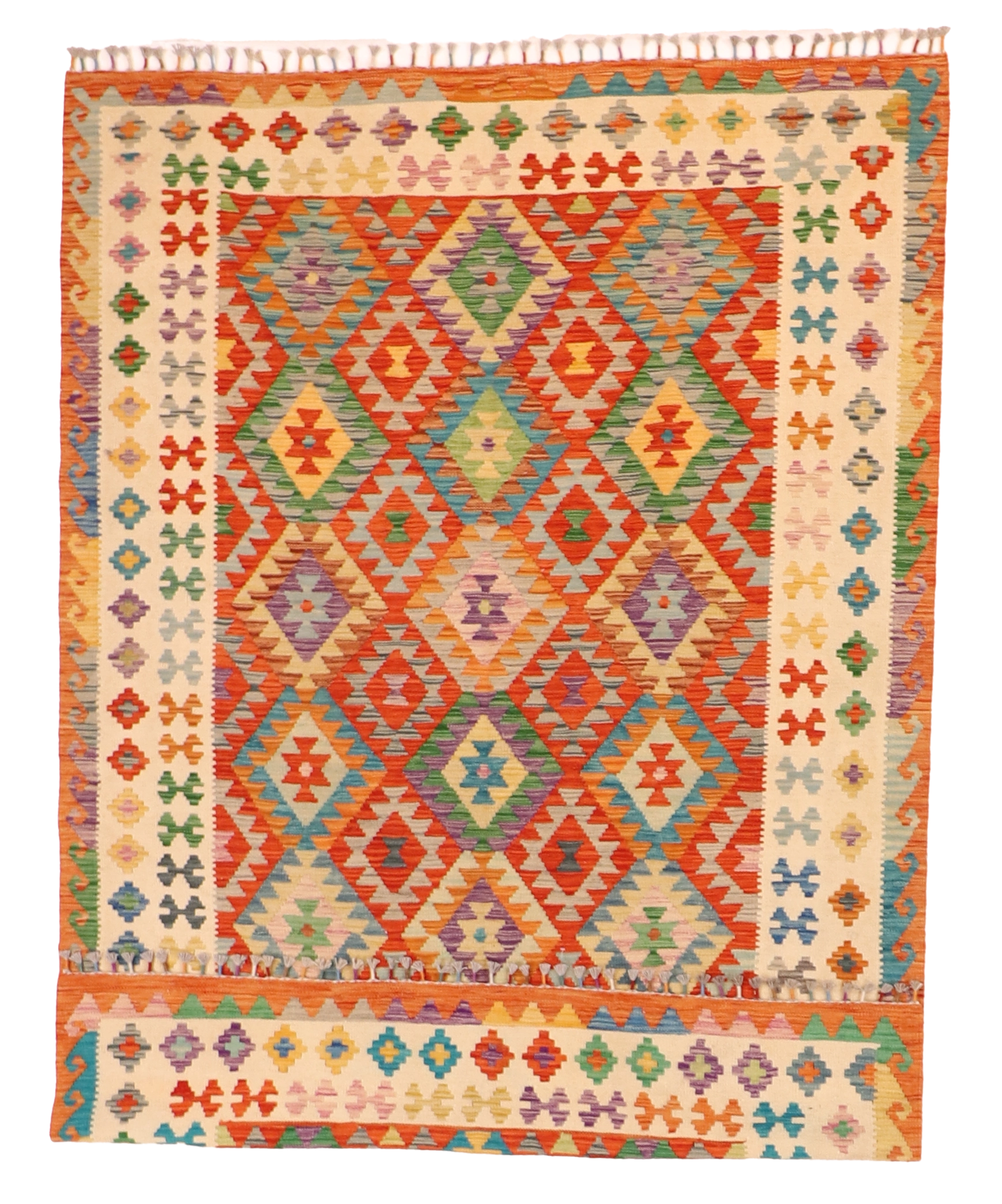 W 5.8 - L 8 - Kilim Fine/Wool All Over Rectangle - Finest Hand-Made Quality Wool - 63764