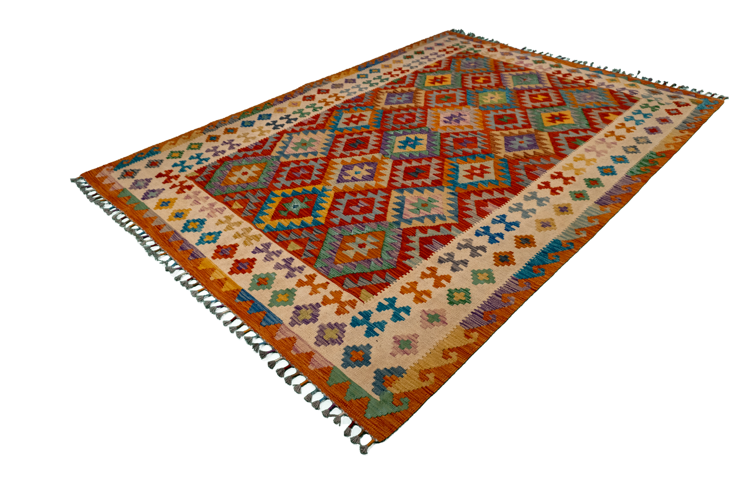 W 5.8 - L 8 - Kilim Fine/Wool All Over Rectangle - Finest Hand-Made Quality Wool - 63764