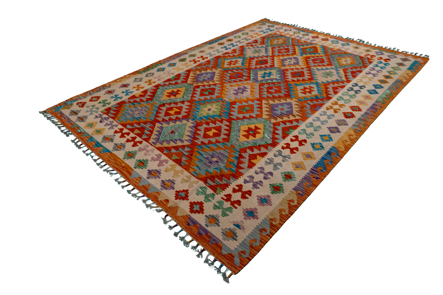 W 5.8 - L 8 - Kilim Fine/Wool All Over Rectangle - Finest Hand-Made Quality Wool - 63764
