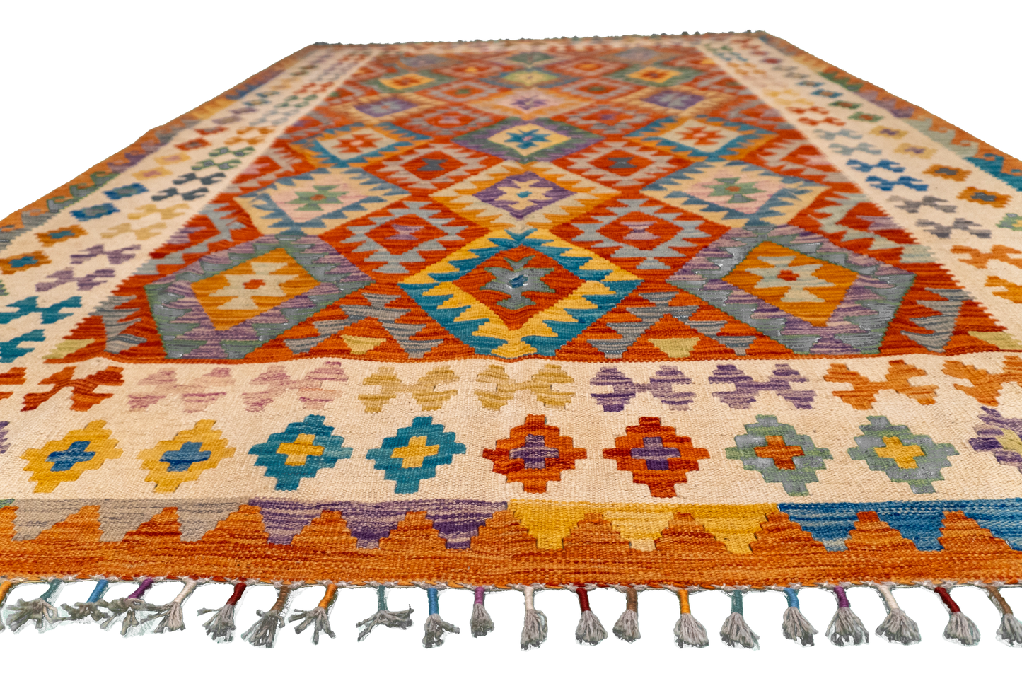 W 5.8 - L 8 - Kilim Fine/Wool All Over Rectangle - Finest Hand-Made Quality Wool - 63764