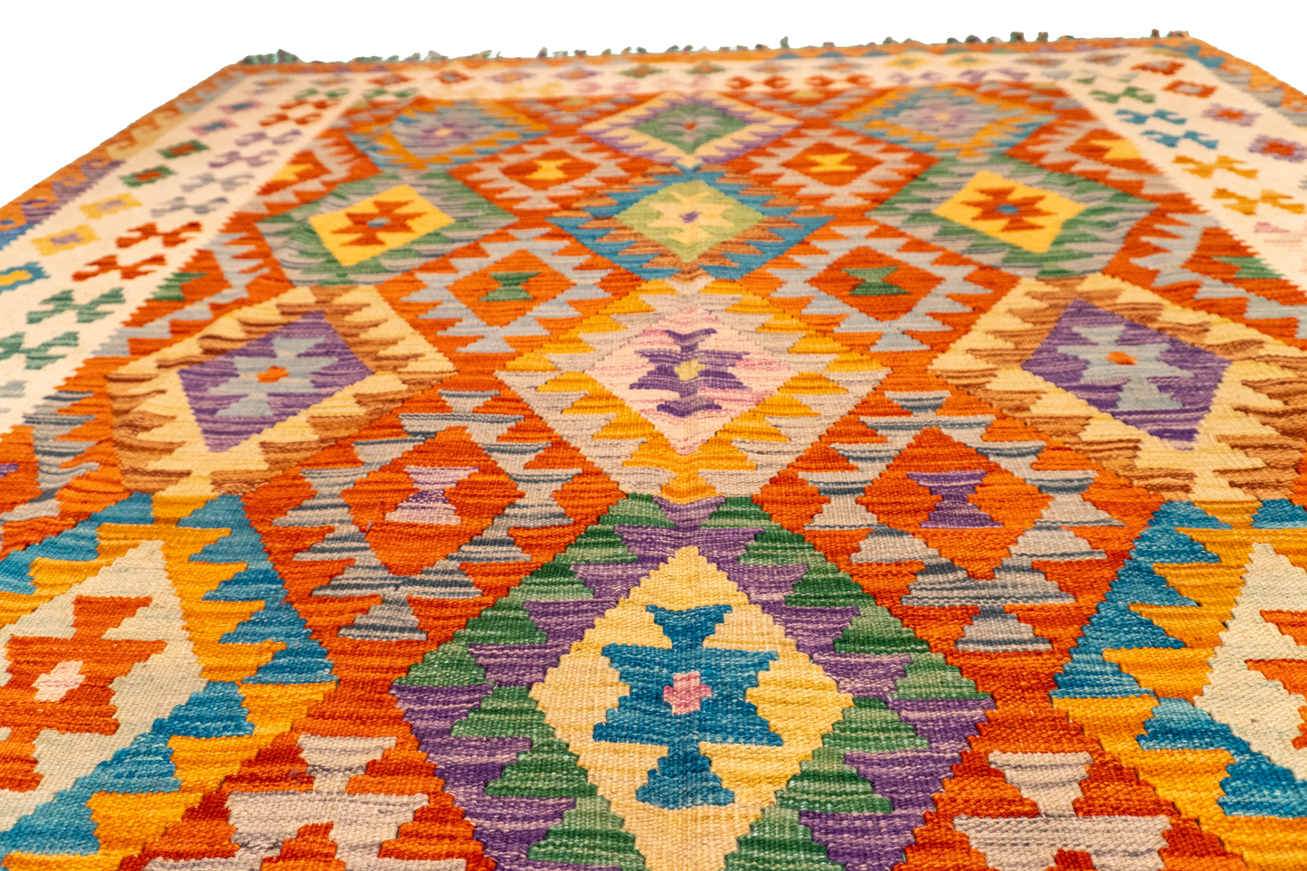 W 5.8 - L 8 - Kilim Fine/Wool All Over Rectangle - Finest Hand-Made Quality Wool - 63764