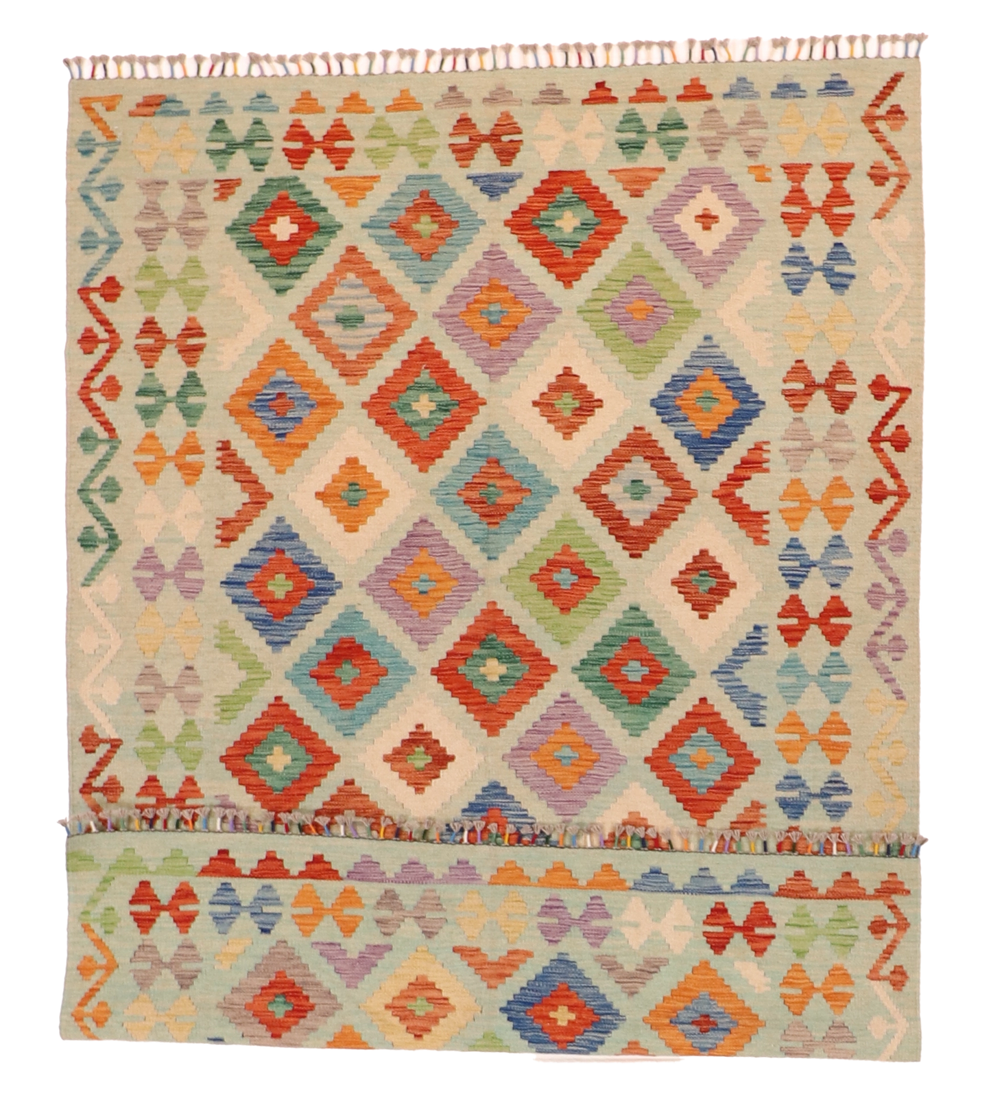 W 5.7 - L 7.9 - Kilim Fine/Wool All Over Rectangle - Finest Hand-Made Quality Wool - 63765