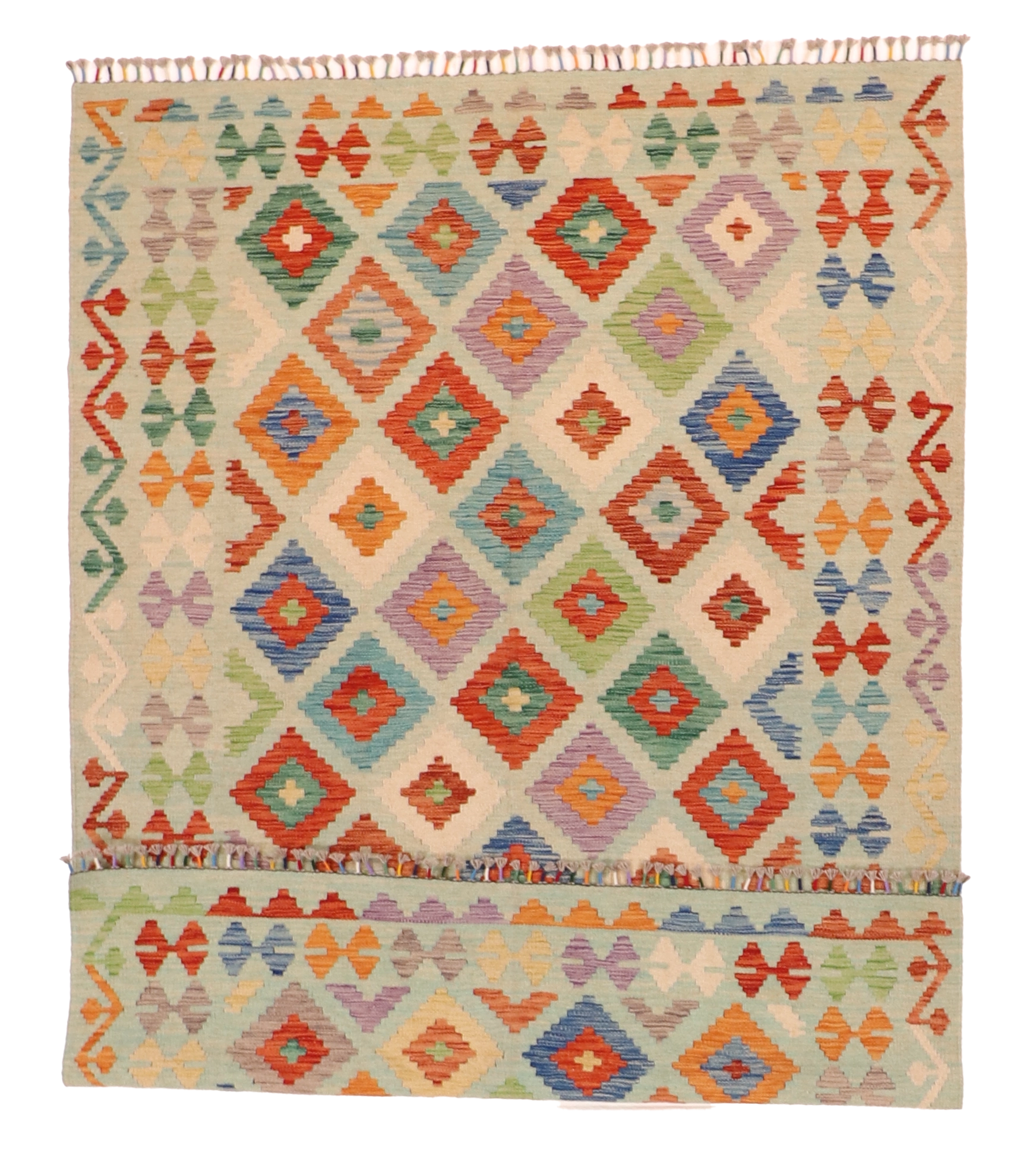 W 5.7 - L 7.9 - Kilim Fine/Wool All Over Rectangle - Finest Hand-Made Quality Wool - 63765