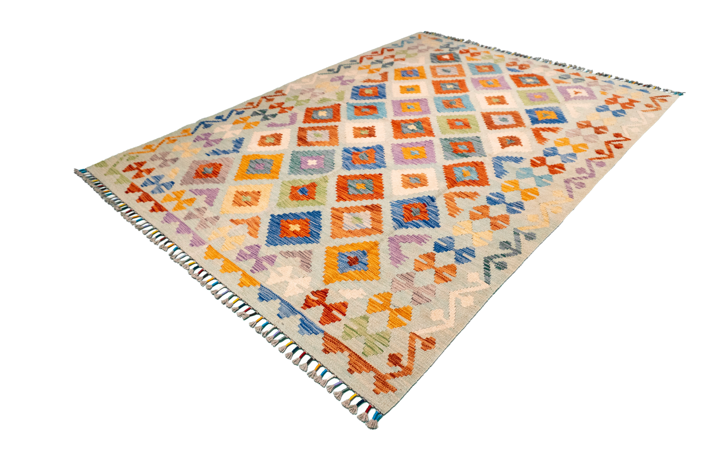 W 5.7 - L 7.9 - Kilim Fine/Wool All Over Rectangle - Finest Hand-Made Quality Wool - 63765