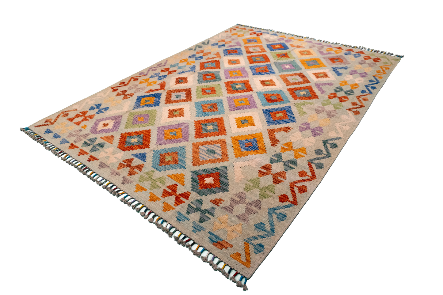 W 5.7 - L 7.9 - Kilim Fine/Wool All Over Rectangle - Finest Hand-Made Quality Wool - 63765