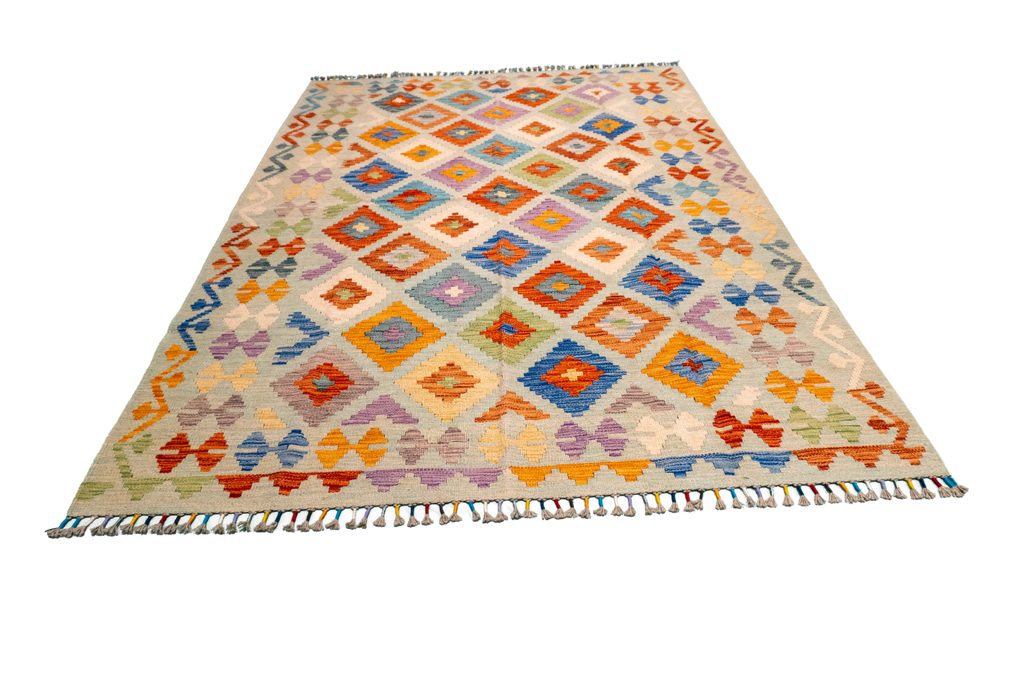 W 5.7 - L 7.9 - Kilim Fine/Wool All Over Rectangle - Finest Hand-Made Quality Wool - 63765