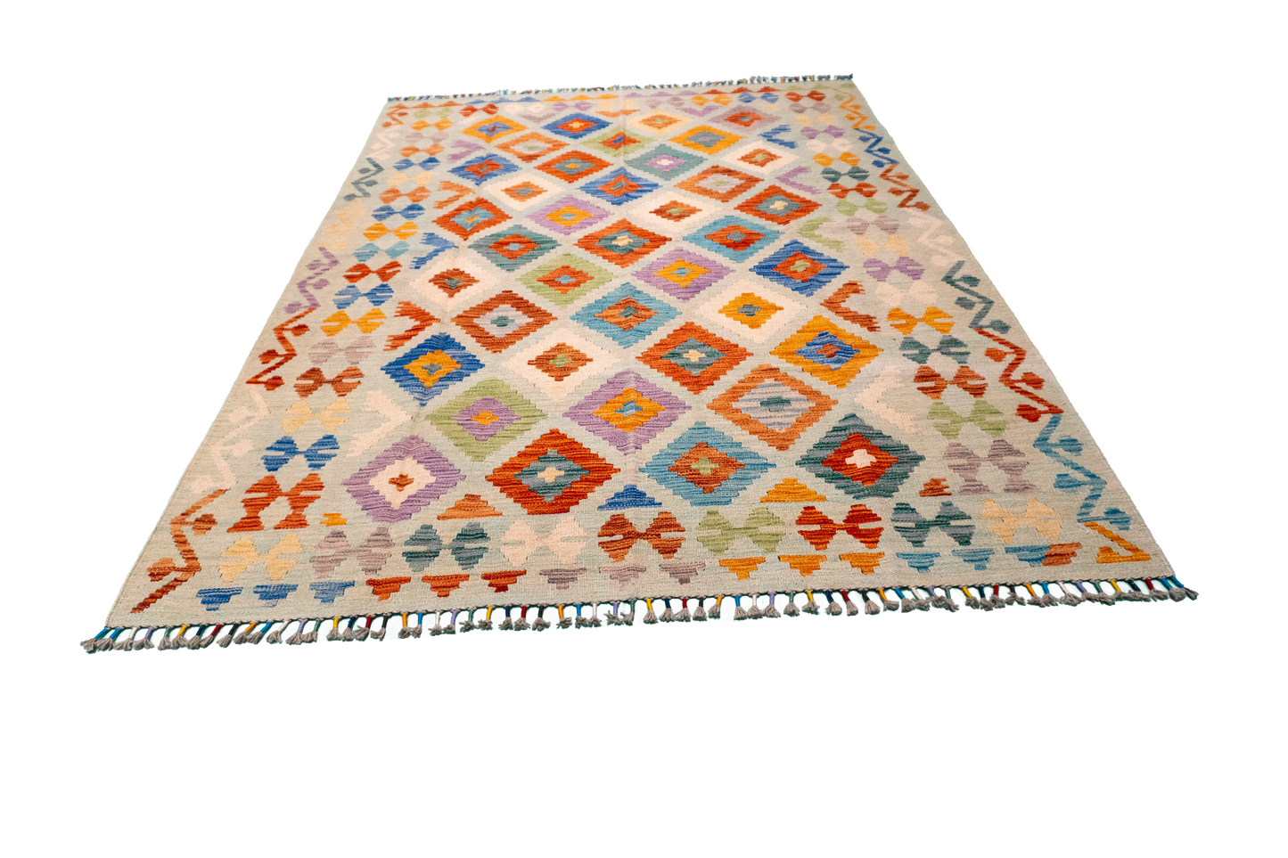 W 5.7 - L 7.9 - Kilim Fine/Wool All Over Rectangle - Finest Hand-Made Quality Wool - 63765