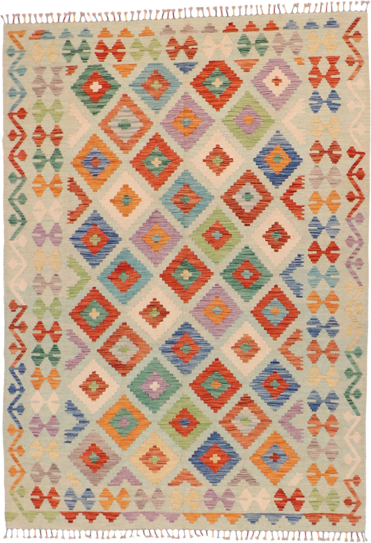 W 5.7 L 7.9 Kilim 100% Wool Hand-Woven All-Over Design - 63765