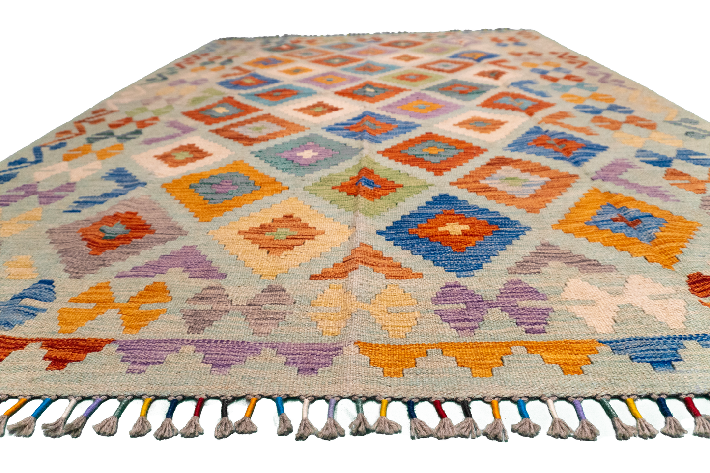 W 5.7 - L 7.9 - Kilim Fine/Wool All Over Rectangle - Finest Hand-Made Quality Wool - 63765