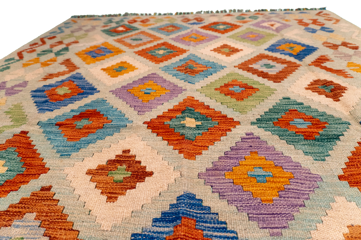 W 5.7 - L 7.9 - Kilim Fine/Wool All Over Rectangle - Finest Hand-Made Quality Wool - 63765