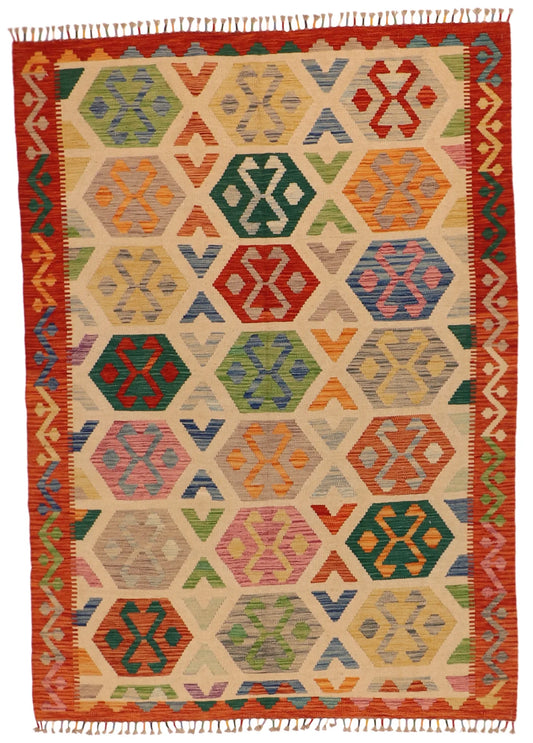 5.7 x 7.8 - Kilim Fine/Wool All Over Rectangle - Finest Hand-Made Quality Wool — 63766