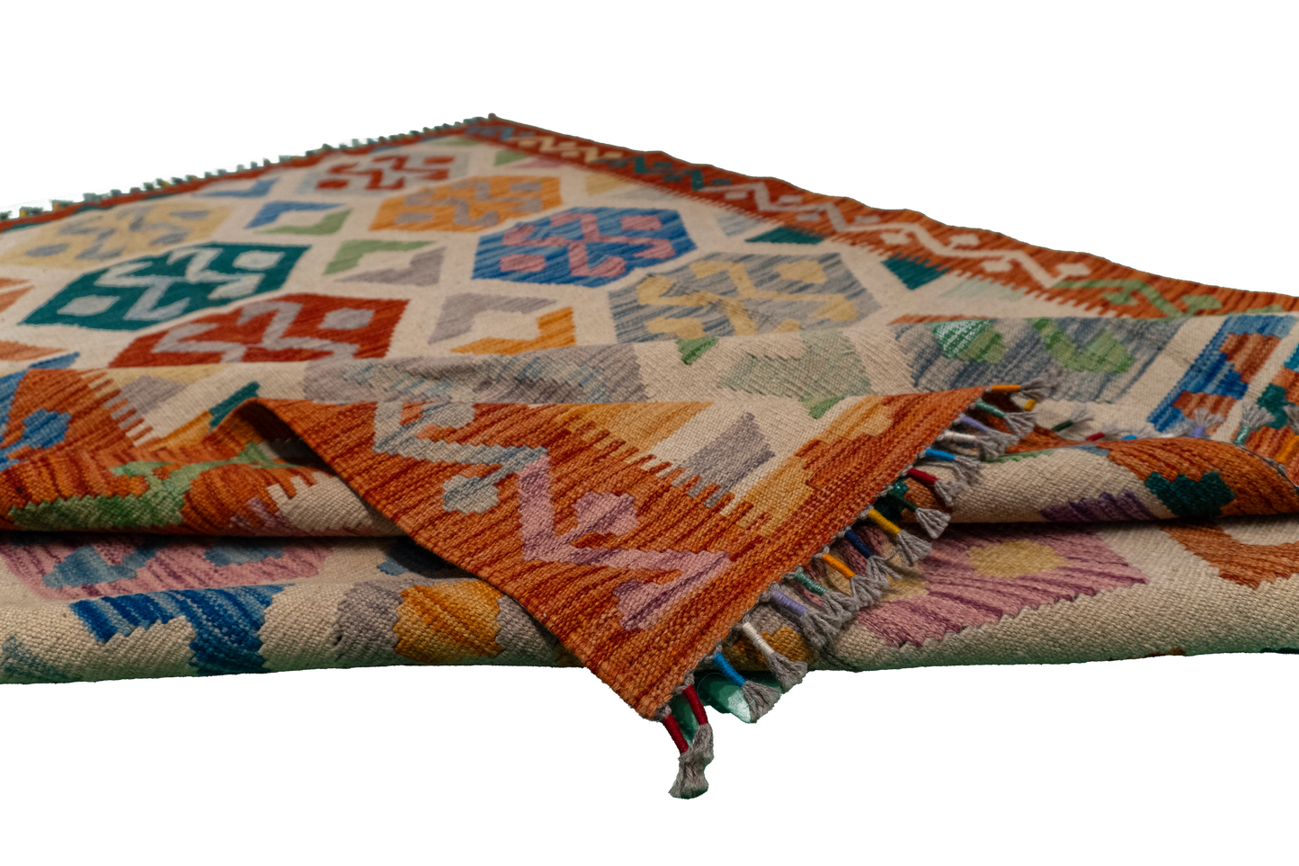W 5.7 - L 7.8 - Kilim Fine/Wool All Over Rectangle - Finest Hand-Made Quality Wool - 63766