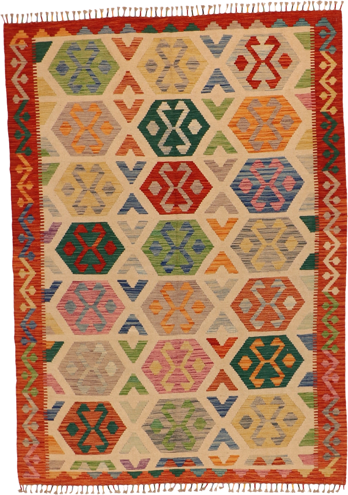 W 5.7 L 7.8 Kilim 100% Wool Hand-Woven All-Over Design - 63766