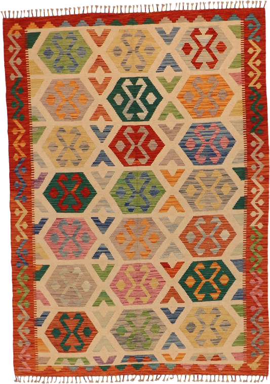 W 5.7 L 7.8 Kilim 100% Wool Hand-Woven All-Over Design - 63766