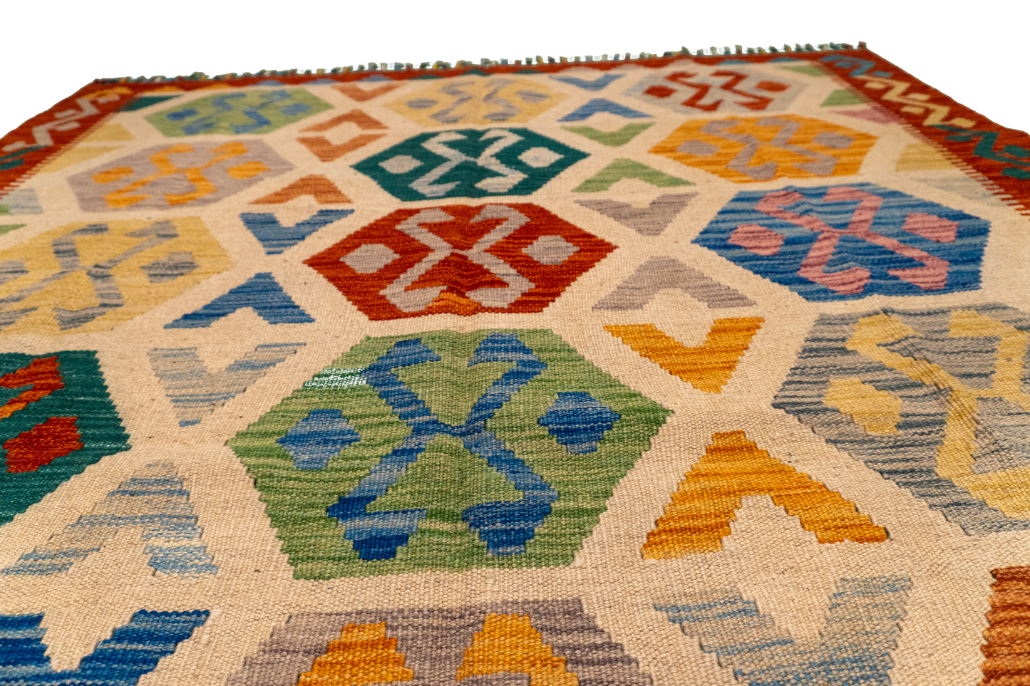 W 5.7 - L 7.8 - Kilim Fine/Wool All Over Rectangle - Finest Hand-Made Quality Wool - 63766