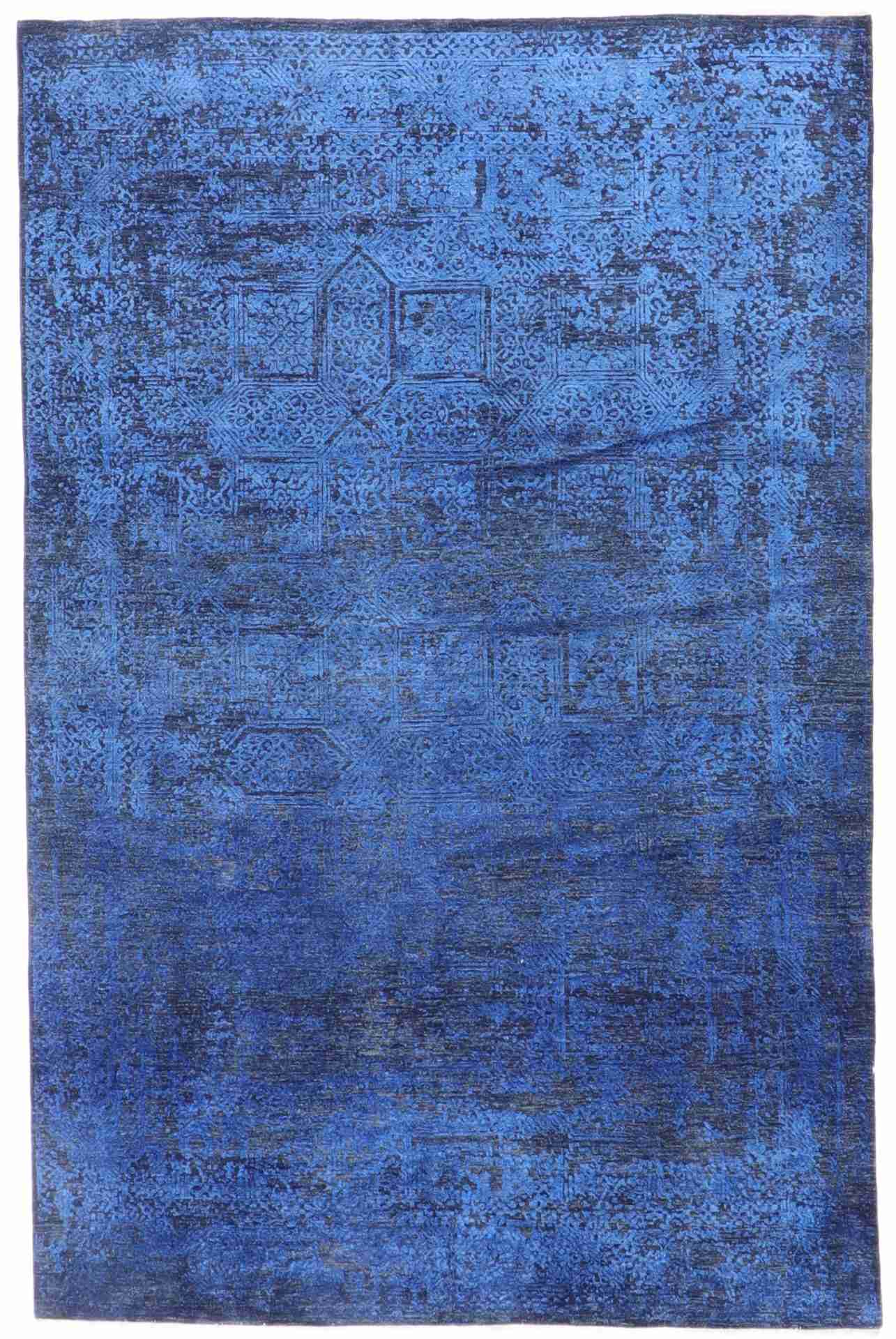 W 6.5 - L 9.7 - Modern Wool Contemporary Rectangle - Finest Hand-Knotted Quality Wool - 63768
