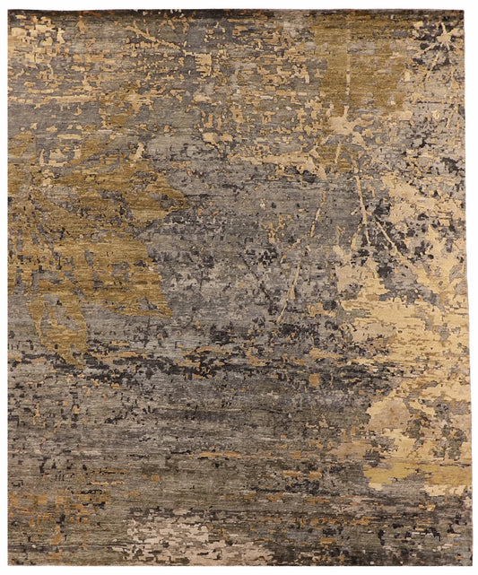 8.1 x 9.9 - Modern Wool/Silk Contemporary Rectangle - Finest Hand-Knotted Quality Wool — 63786