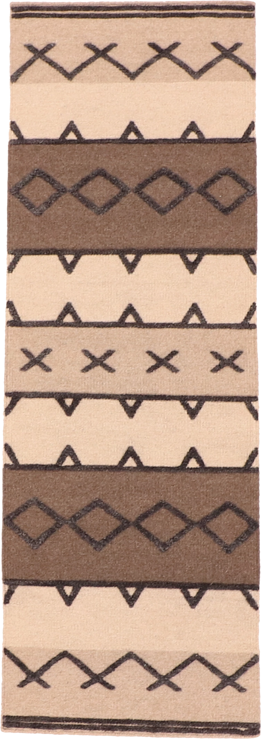 W 2.8 L 8 Modern Kilim Runner 100% Wool Hand-Woven All-Over Design - 63839