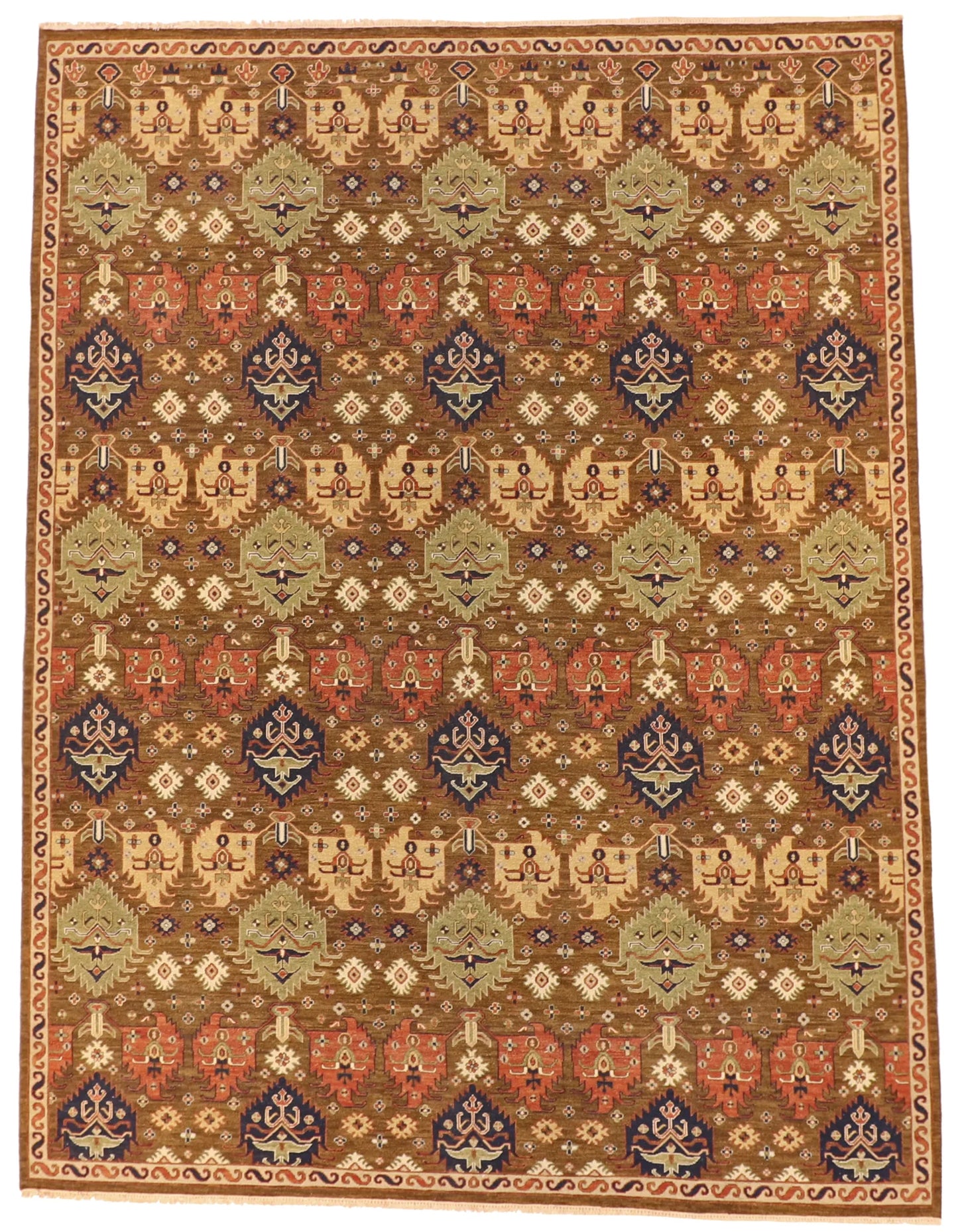 W 9 - L 11.1 - Traditional Wool Bakhtiarie - Hand Woven Rug All Over Geometric Design - 63867