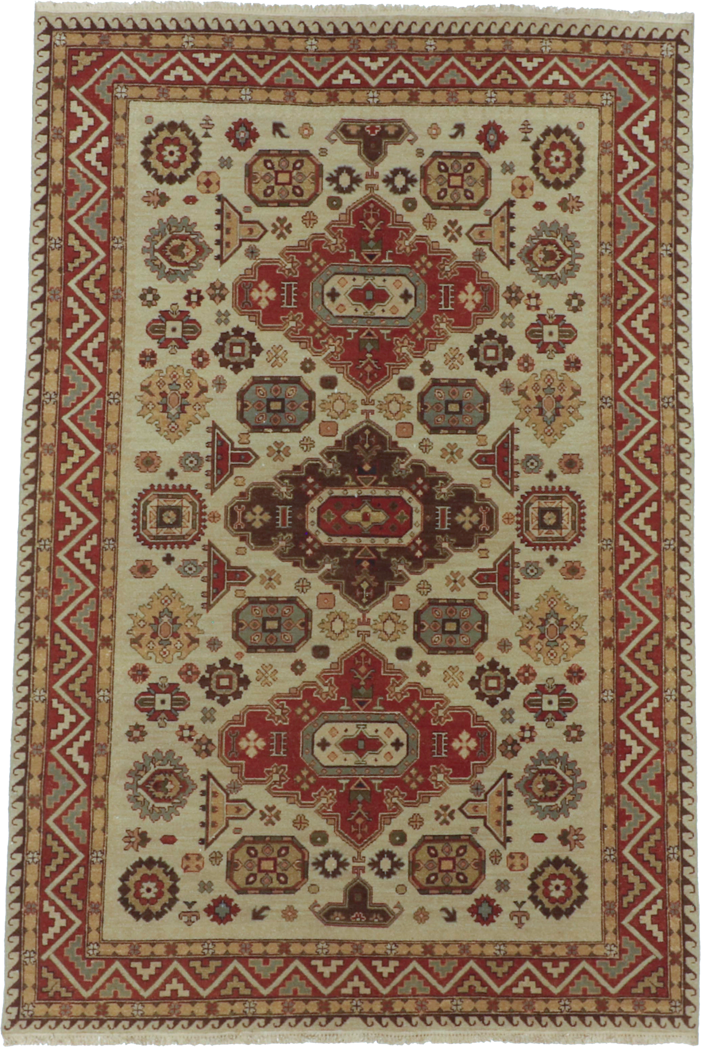 W 5.7 L 8.7 Karageh 100% Wool Hand-Woven Geometric Design - 63884