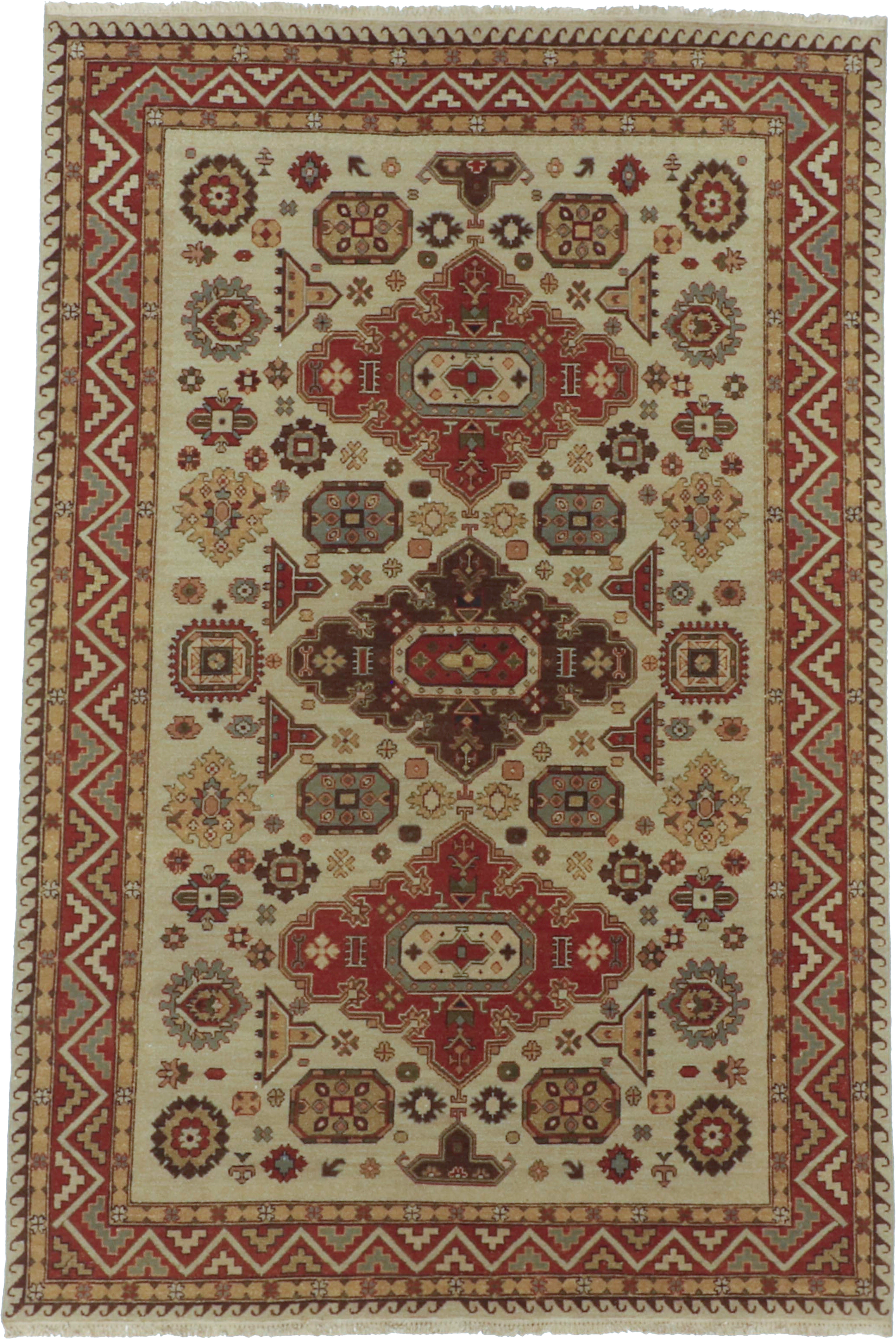 W 5.7 L 8.7 Karageh 100% Wool Hand-Woven Geometric Design - 63884