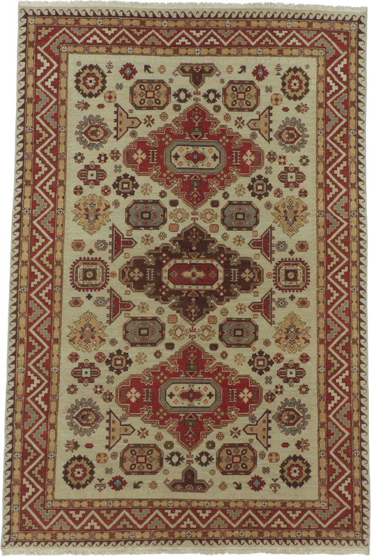 W 5.7 L 8.7 Karageh 100% Wool Hand-Woven Geometric Design - 63884
