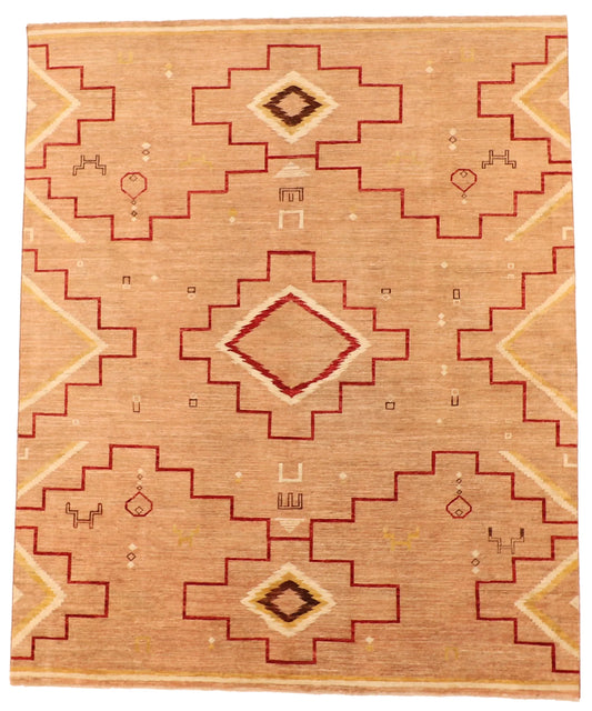 W 8.2 - L 9.9 - Mountain Modern Wool Western Rectangle - Finest Hand-Knotted Quality Wool - 63911