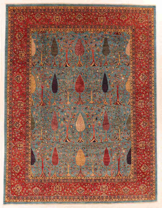 W 9 - L 11.9 - Tree of Life Fine/Wool All Over Rectangle - Finest Hand-Knotted Quality Wool - 63918