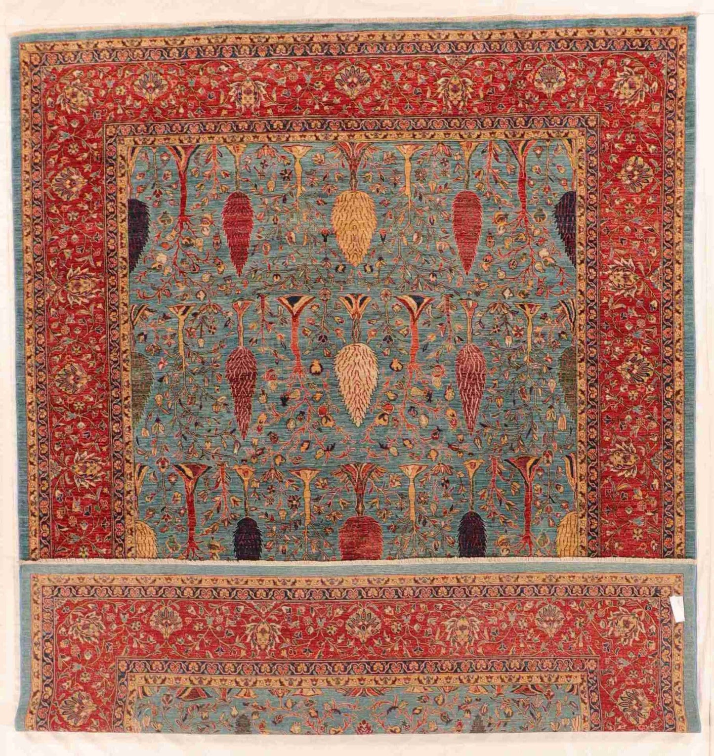 W 9 - L 11.9 - Tree of Life Fine/Wool All Over Rectangle - Finest Hand-Knotted Quality Wool - 63918