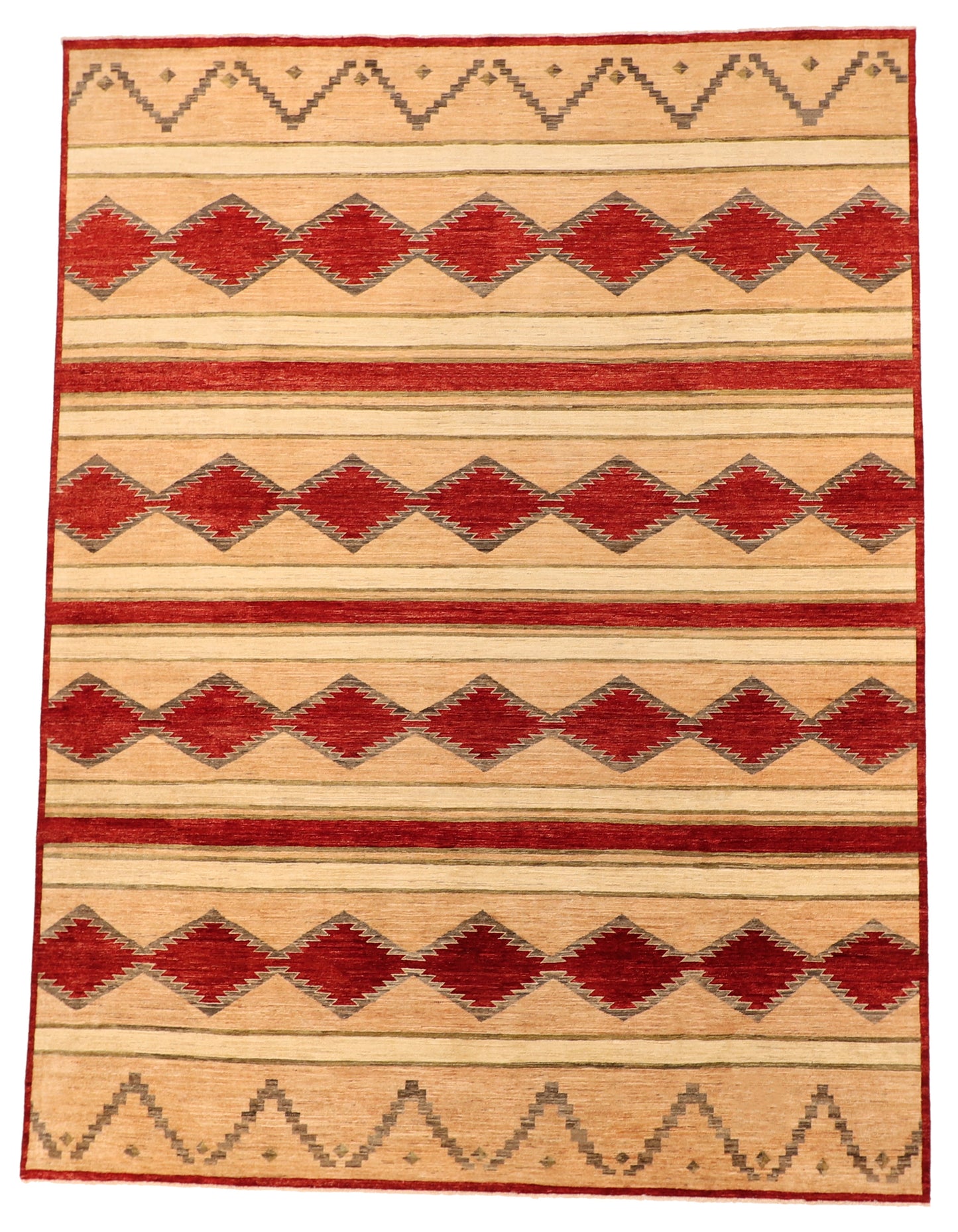 W 9.2 L 12 Mountain Modern 100% Wool Hand-Woven All-Over Design - 63938