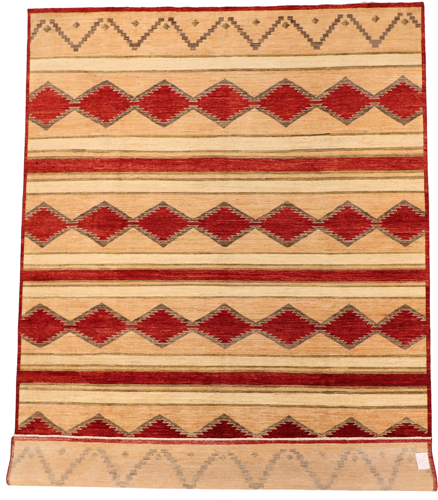 W 9.2 L 12 Mountain Modern 100% Wool Hand-Woven All-Over Design - 63938