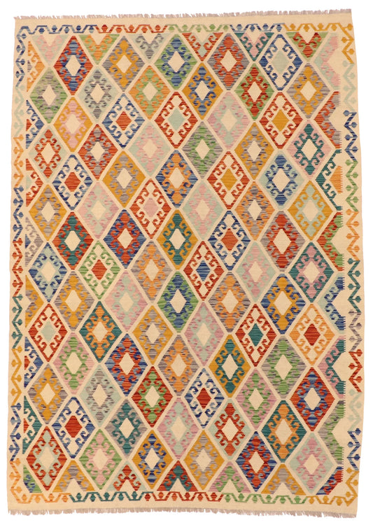 7 x 9.8 - Kilim Fine/Wool All Over Rectangle - Finest Hand-Knotted Quality Wool — 63952