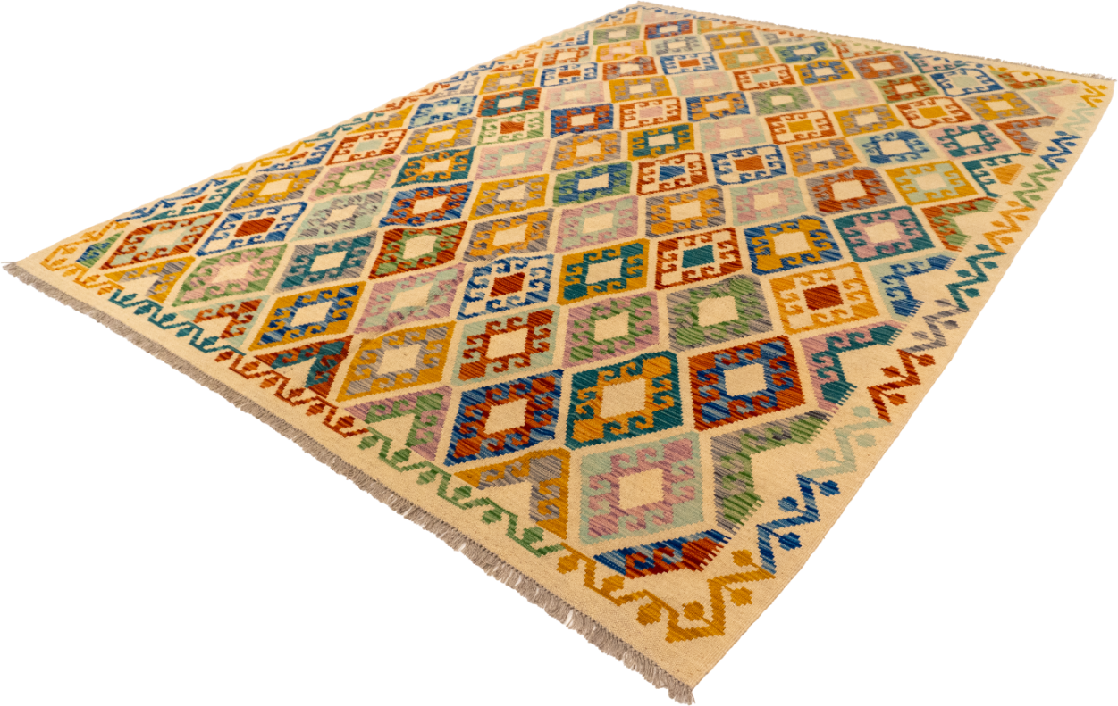 W 7 L 9.8 Kilim 100% Wool Hand-Woven All-Over Design - 63952